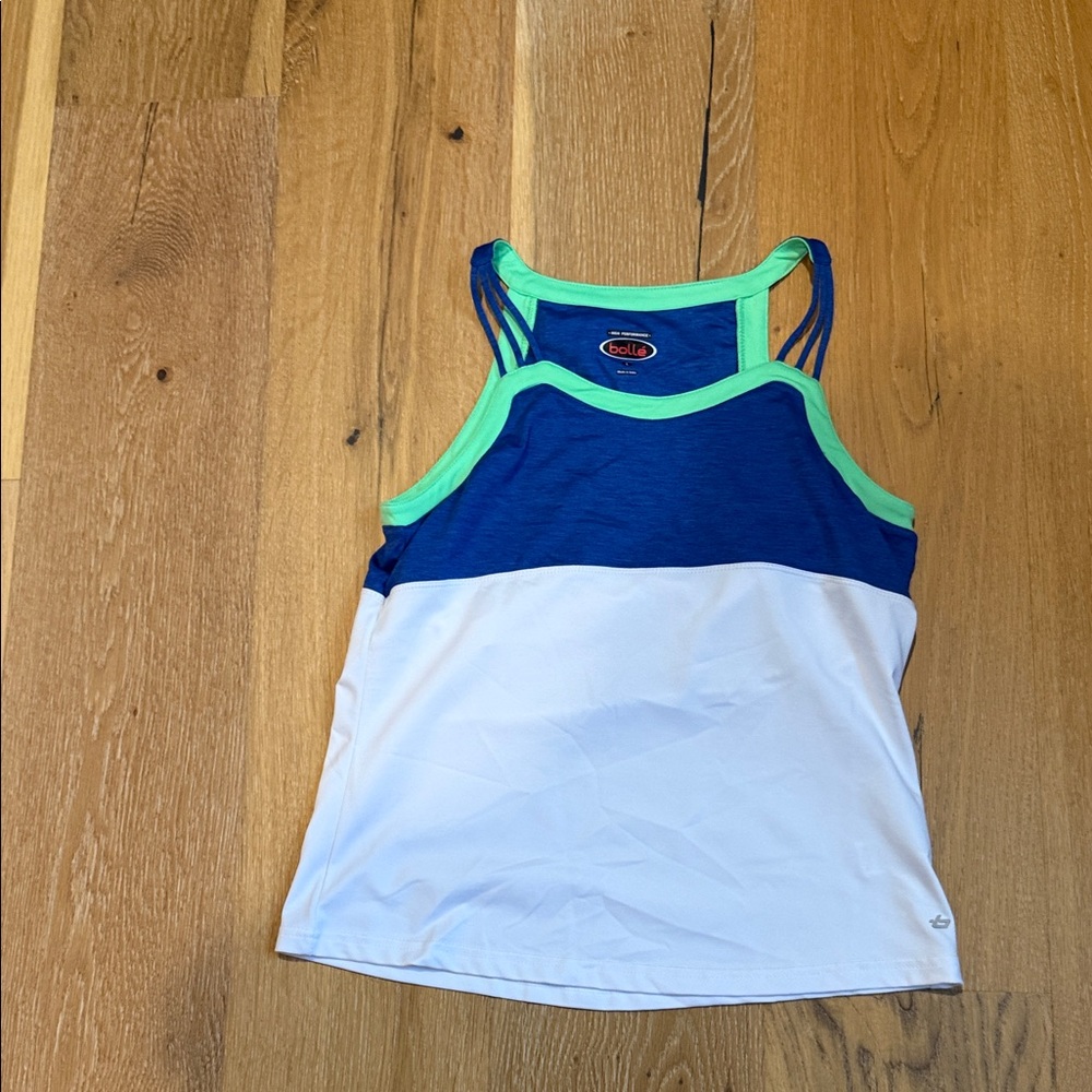 Bolle Blue and White Tank Top with Green Trim